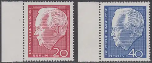 BERLIN 1964 Michel-Nummer 234-235 postfrisch SATZ(2) EINZELMARKEN RÄNDER links - Wiederwahl des Bundespräsidenten Heinrich Lübke