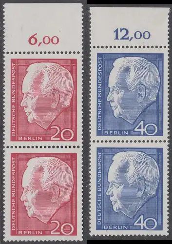 BERLIN 1964 Michel-Nummer 234-235 postfrisch SATZ(2) vert.PAARE RÄNDER oben (e) - Wiederwahl des Bundespräsidenten Heinrich Lübke