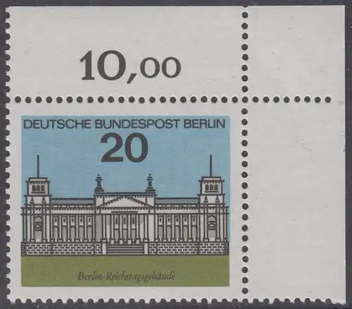 BERLIN 1964 Michel-Nummer 236 postfrisch EINZELMARKE ECKRAND oben rechts - Hauptstädte der Länder der Bundesrepublik Deutschland: Berlin