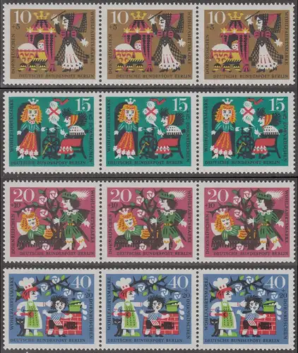 BERLIN 1964 Michel-Nummer 237-240 postfrisch SATZ(4) horiz.STRIPS(3) - Märchen der Gebrüder Grimm: Dornröschen