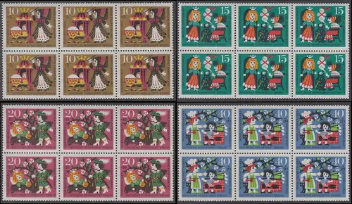 BERLIN 1964 Michel-Nummer 237-240 postfrisch SATZ(4) horiz.BLÖCKE(6) - Märchen der Gebrüder Grimm: Dornröschen