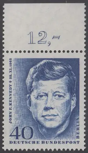 BERLIN 1964 Michel-Nummer 241 postfrisch EINZELMARKE RAND oben (e) - John F. Kennedy, US-Präsident