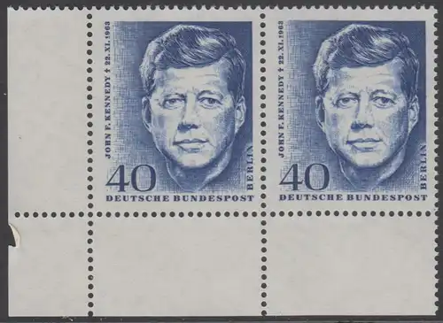 BERLIN 1964 Michel-Nummer 241 postfrisch horiz.PAAR ECKRAND unten links - John F. Kennedy, US-Präsident