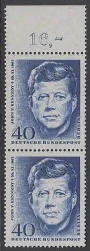 BERLIN 1964 Michel-Nummer 241 postfrisch vert.PAAR RAND oben (g) - John F. Kennedy, US-Präsident
