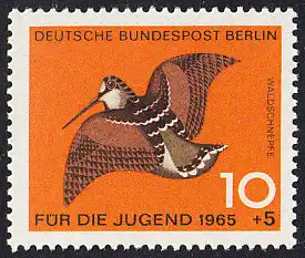 BERLIN 1965 Michel-Nummer 250 postfrisch EINZELMARKE - Jagdbares Federwild: Waldschnepfe
