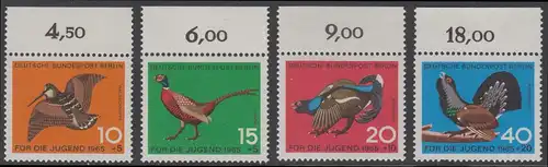 BERLIN 1965 Michel-Nummer 250-253 postfrisch SATZ(4) EINZELMARKEN RÄNDER oben (b) - Jagdbares Federwild