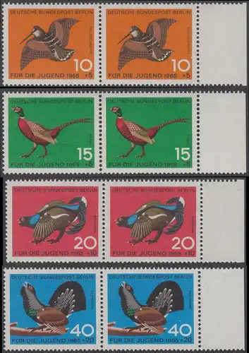 BERLIN 1965 Michel-Nummer 250-253 postfrisch SATZ(4) horiz.PAARE RÄNDER rechts - Jagdbares Federwild