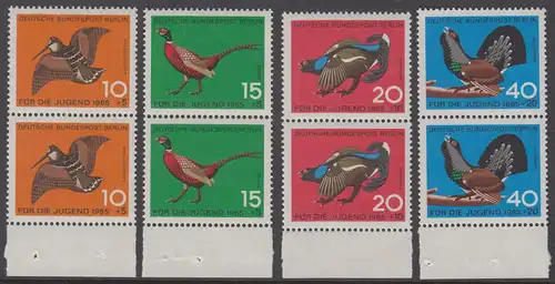 BERLIN 1965 Michel-Nummer 250-253 postfrisch SATZ(4) vert.PAARE RÄNDER unten - Jagdbares Federwild