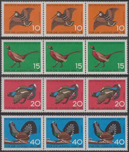 BERLIN 1965 Michel-Nummer 250-253 postfrisch SATZ(4) horiz.STRIPS(3) - Jagdbares Federwild