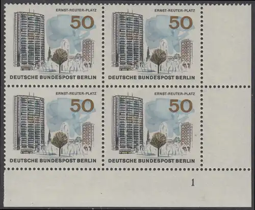 BERLIN 1965 Michel-Nummer 259 postfrisch BLOCK ECKRAND unten rechts (m/Formnummer / a) - Das neue Berlin: Ernst-Reuter-Platz