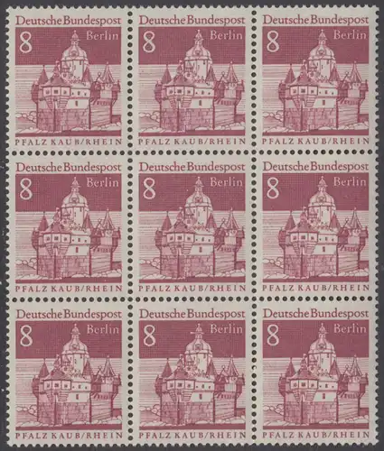 BERLIN 1966 Michel-Nummer 271 postfrisch BLOCK(9) - Deutsche Bauwerke aus zwölf Jahrhunderten: Pfalzgrafenstein im Rhein bei Kaub