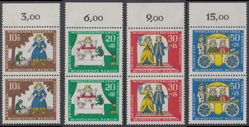 BERLIN 1966 Michel-Nummer 295-298 postfrisch SATZ(4) vert.PAARE RÄNDER oben (a) - Märchen der Brüder Grimm: Der Froschkönig