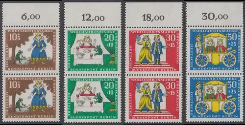 BERLIN 1966 Michel-Nummer 295-298 postfrisch SATZ(4) vert.PAARE RÄNDER oben (c) - Märchen der Brüder Grimm: Der Froschkönig