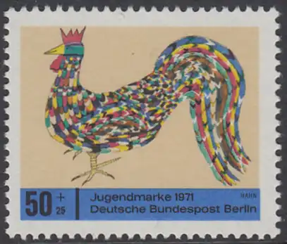 BERLIN 1971 Michel-Nummer 389 postfrisch EINZELMARKE - Kinderzeichnungen, Hahn