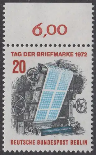 BERLIN 1972 Michel-Nummer 439 postfrisch EINZELMARKE RAND oben (e) - Tag der Briefmarke