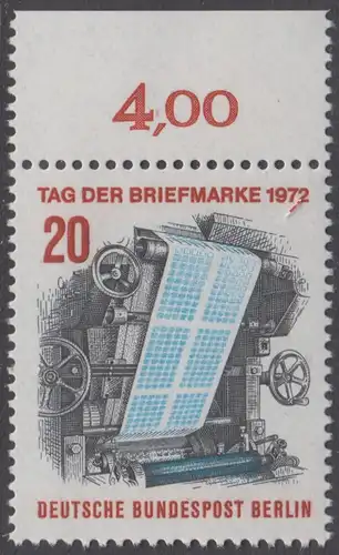 BERLIN 1972 Michel-Nummer 439 postfrisch EINZELMARKE RAND oben (c) - Tag der Briefmarke