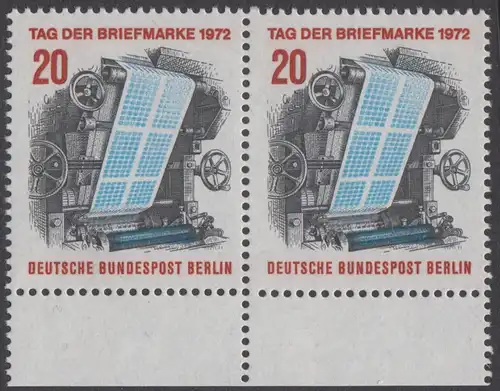 BERLIN 1972 Michel-Nummer 439 postfrisch horiz.PAAR RÄNDER unten - Tag der Briefmarke