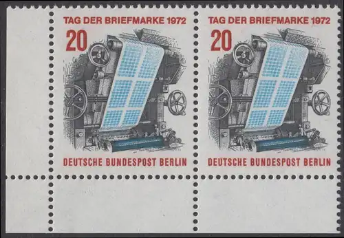 BERLIN 1972 Michel-Nummer 439 postfrisch horiz.PAAR ECKRAND unten links - Tag der Briefmarke