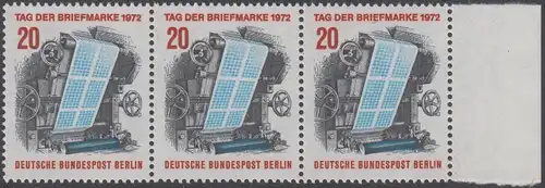 BERLIN 1972 Michel-Nummer 439 postfrisch horiz.STRIP(3) RAND rechts - Tag der Briefmarke