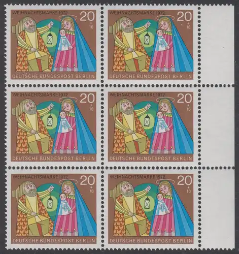BERLIN 1972 Michel-Nummer 441 postfrisch vert.BLOCK(6) RÄNDER rechts - Weihnachten