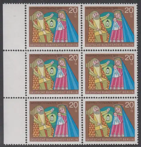 BERLIN 1972 Michel-Nummer 441 postfrisch vert.BLOCK(6) RÄNDER links - Weihnachten