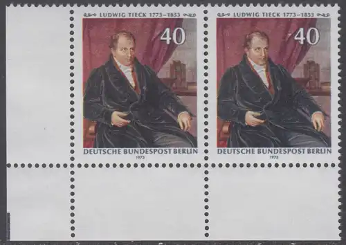 BERLIN 1973 Michel-Nummer 452 postfrisch horiz.PAAR ECKRAND unten links - Ludwig Tieck, Dichter