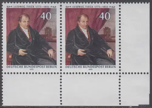 BERLIN 1973 Michel-Nummer 452 postfrisch horiz.PAAR ECKRAND unten rechts - Ludwig Tieck, Dichter