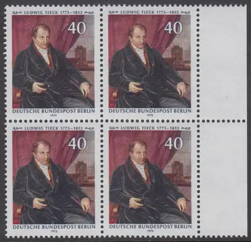 BERLIN 1973 Michel-Nummer 452 postfrisch BLOCK RÄNDER rechts - Ludwig Tieck, Dichter