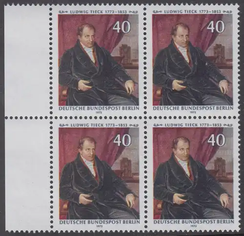 BERLIN 1973 Michel-Nummer 452 postfrisch BLOCK RÄNDER links - Ludwig Tieck, Dichter