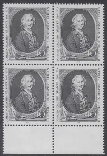 BERLIN 1973 Michel-Nummer 454 postfrisch BLOCK RÄNDER unten - Johann Joachim Quantz, Flötist und Komponist