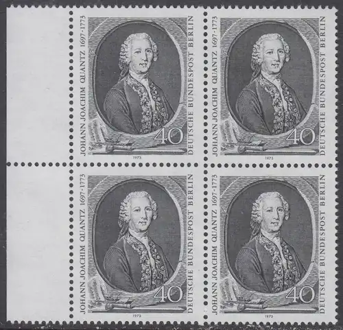 BERLIN 1973 Michel-Nummer 454 postfrisch BLOCK RÄNDER links - Johann Joachim Quantz, Flötist und Komponist
