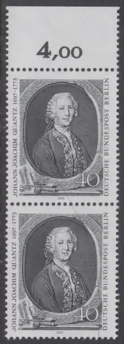 BERLIN 1973 Michel-Nummer 454 postfrisch vert.PAAR RAND oben (a) - Johann Joachim Quantz, Flötist und Komponist