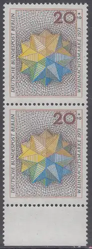 BERLIN 1973 Michel-Nummer 463 postfrisch vert.PAAR RAND unten - Weihnachten