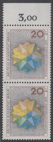 BERLIN 1973 Michel-Nummer 463 postfrisch vert.PAAR RAND oben (a) - Weihnachten