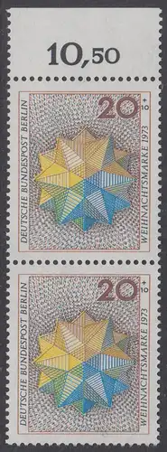 BERLIN 1973 Michel-Nummer 463 postfrisch vert.PAAR RAND oben (f) - Weihnachten