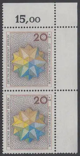 BERLIN 1973 Michel-Nummer 463 postfrisch vert.PAAR ECKRAND oben rechts - Weihnachten