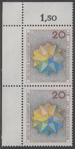 BERLIN 1973 Michel-Nummer 463 postfrisch vert.PAAR ECKRAND oben links - Weihnachten
