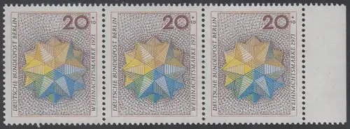 BERLIN 1973 Michel-Nummer 463 postfrisch horiz.STRIP(3) RAND rechts - Weihnachten