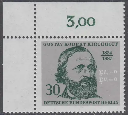 BERLIN 1974 Michel-Nummer 465 postfrisch EINZELMARKE ECKRAND oben links - Georg Wenzeslaus von Knobelsdorff, Baumeister und Maler