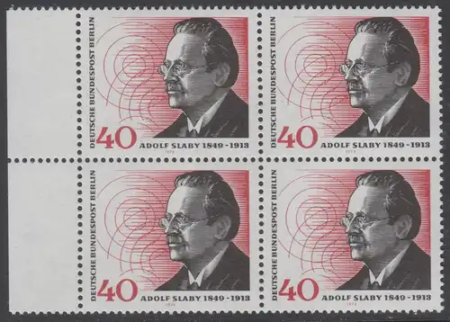 BERLIN 1974 Michel-Nummer 467 postfrisch BLOCK RÄNDER links - Adolf Slaby, Funktechniker