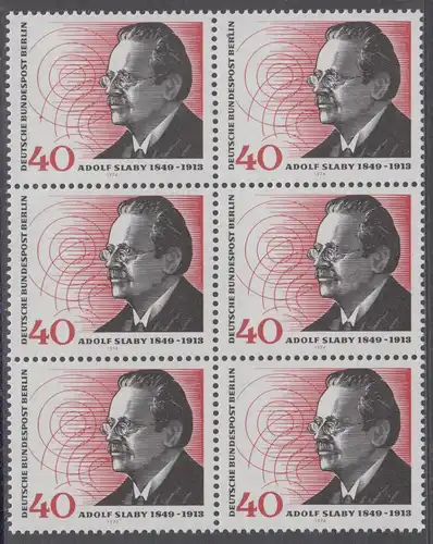BERLIN 1974 Michel-Nummer 467 postfrisch vert.BLOCK(6) - Adolf Slaby, Funktechniker