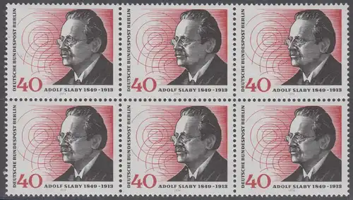 BERLIN 1974 Michel-Nummer 467 postfrisch horiz.BLOCK(6) - Adolf Slaby, Funktechniker