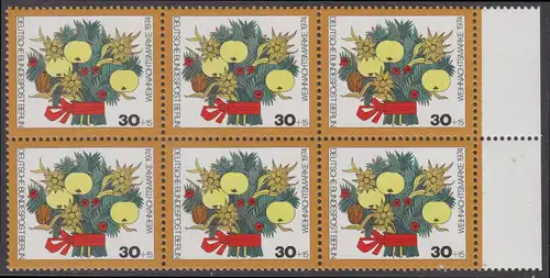 BERLIN 1974 Michel-Nummer 481 postfrisch horiz.BLOCK(6) RÄNDER rechts - Weihnachten
