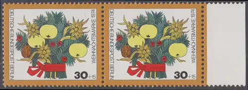 BERLIN 1974 Michel-Nummer 481 postfrisch horiz.PAAR RAND rechts - Weihnachten