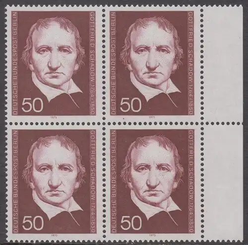 BERLIN 1975 Michel-Nummer 482 postfrisch BLOCK RÄNDER rechts - Gottfried Schadow, Bildhauer und Grafiker