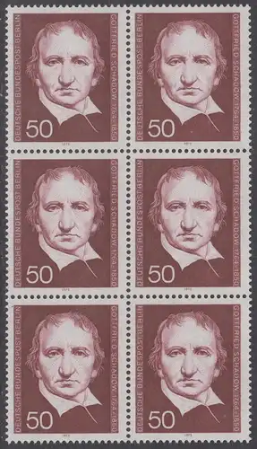 BERLIN 1975 Michel-Nummer 482 postfrisch vert.BLOCK(6) - Gottfried Schadow, Bildhauer und Grafiker