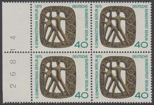 BERLIN 1975 Michel-Nummer 493 postfrisch BLOCK RÄNDER links m/ Bogenzähler - Gymnaestrada, Berlin