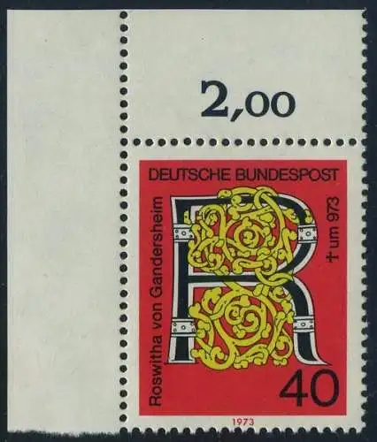 BUND 1973 Michel-Nummer 0770 postfrisch EINZELMARKE ECKRAND oben links