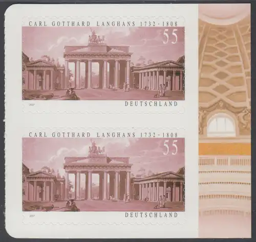 BUND 2007 Michel-Nummer 2636 postfrisch vert.PAAR m/Rand -aus MH / selbstklebend / b-