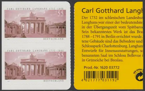 BUND 2007 Michel-Nummer 2636 postfrisch vert.PAAR m/EAN-Kennung -aus MH / selbstklebend-